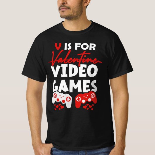 V is voor videogames Funny Valentijnsdag Gamer T-shirt (Voorkant)