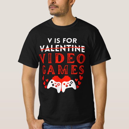 V is voor videogames Funny Valentijnsdag Gamer T-shirt (Voorkant)