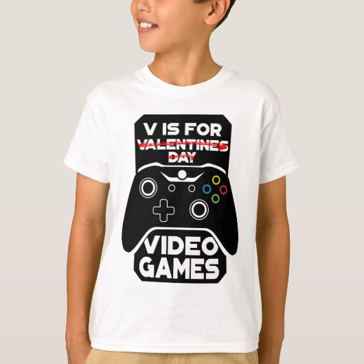 V is voor videogames Funny Valentijnsdag Gamer T- T-shirt (Voorkant)