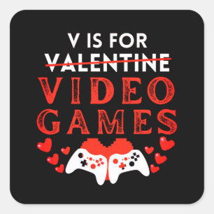 V is voor videogames Funny Valentijnsdag Gamer Vierkante Sticker