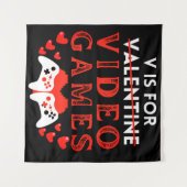 V is voor videogames Funny Valentijnsdag Gamer Wandkleed (Voorkant (horizontaal))