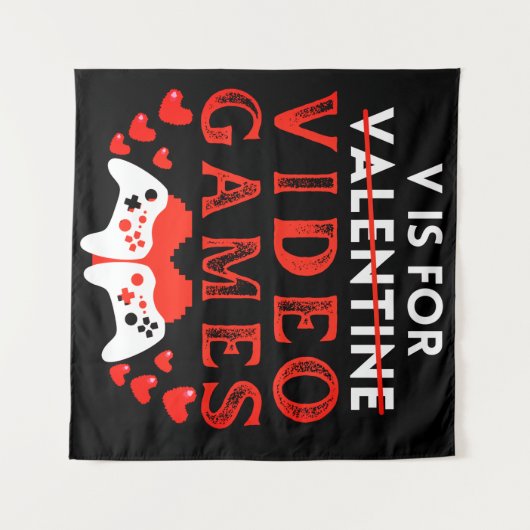 V is voor videogames Funny Valentijnsdag Gamer Wandkleed (Voorkant (horizontaal))
