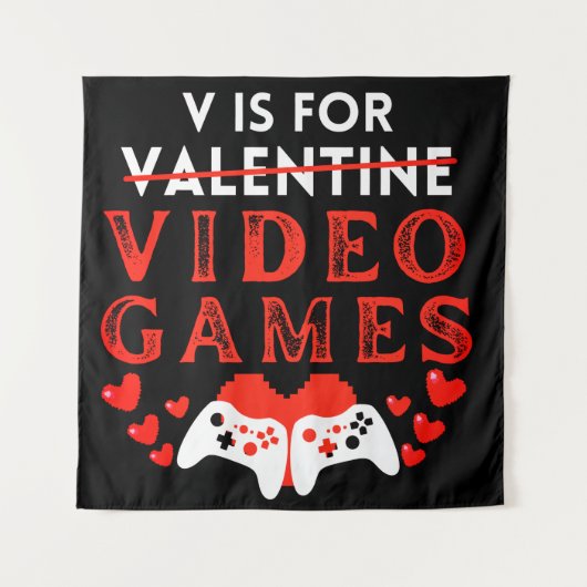 V is voor videogames Funny Valentijnsdag Gamer Wandkleed (Voorkant)