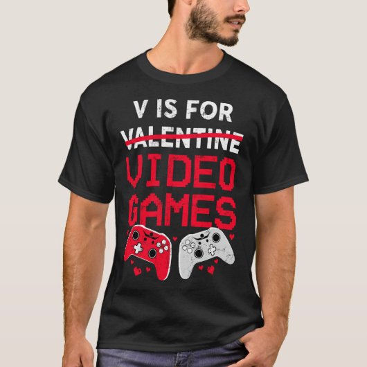 V is voor videogames Funny Valentijnse gamer Boy T-shirt (Voorkant)