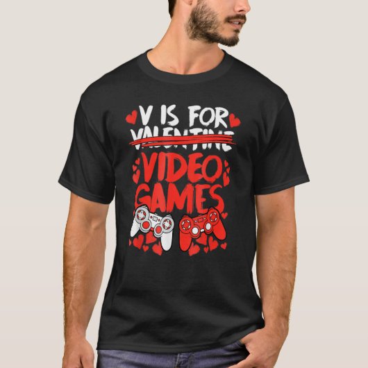 V is voor videogames Funny Valentijnse gamer Manne T-shirt (Voorkant)