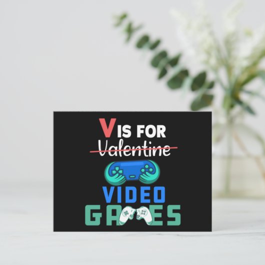 V is voor videogames Funny Valentines Gamer Briefkaart (Staand voorkant)