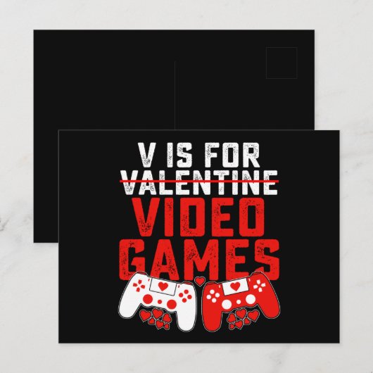 V is voor videogames gaming gamer Valentijnsdag Briefkaart (Voorkant / Achterkant)