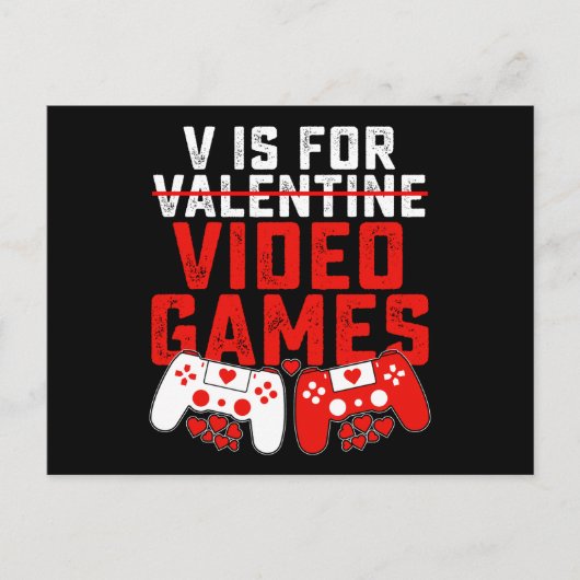 V is voor videogames gaming gamer Valentijnsdag Briefkaart (Voorkant)