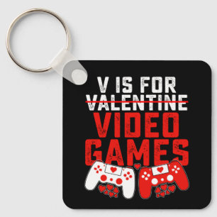 V is voor videogames gaming gamer Valentijnsdag Sleutelhanger