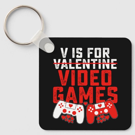 V is voor videogames gaming gamer Valentijnsdag Sleutelhanger (Voorkant)