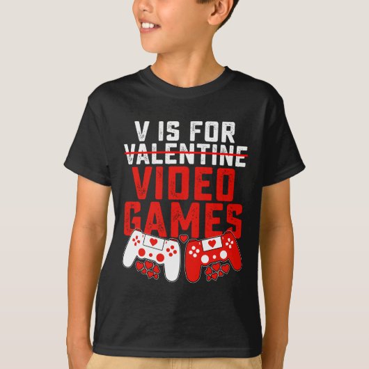 V is voor videogames gaming gamer Valentijnsdag T-shirt (Voorkant)