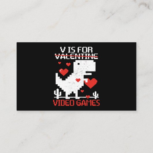 V is voor videogames grappige dinosaurus t rex val visitekaartje (Achterkant)
