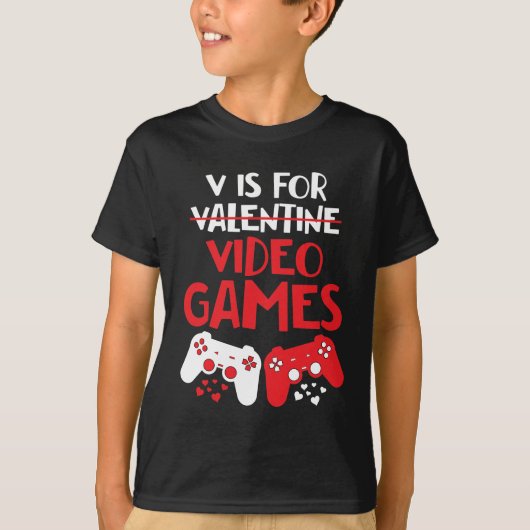 V is voor videogames Valentijn Gamer Boy Kinder da T-shirt (Voorkant)