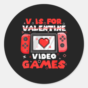 V is voor videogames Valentijn Gamer Valentijnsdag Ronde Sticker
