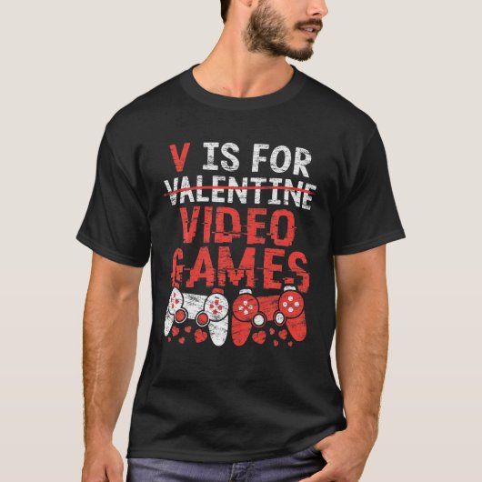 V is voor videogames - Valentijnsdag geeft gamer T-shirt (Voorkant)