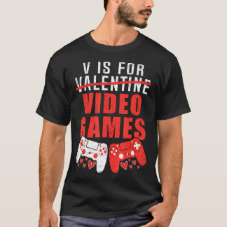 V is voor videogames Valentijnsdag harten jongens  T-shirt