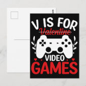 V is voor VideoSpelen met Valentijn uitgereden Briefkaart (Voorkant / Achterkant)