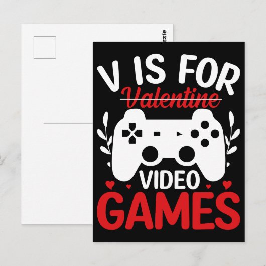 V is voor VideoSpelen met Valentijn uitgereden Briefkaart (Voorkant / Achterkant)
