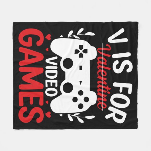 V is voor VideoSpelen met Valentijn uitgereden Fleece Deken (Voorkant (Horizontaal))