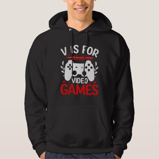 V is voor VideoSpelen met Valentijn uitgereden Hoodie (Voorkant)