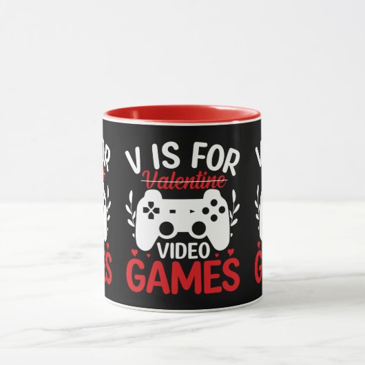 V is voor VideoSpelen met Valentijn uitgereden Mok (Midden)