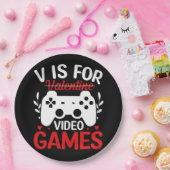 V is voor VideoSpelen met Valentijn uitgereden Papieren Bordje (Feest)