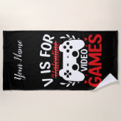 V is voor VideoSpelen met Valentijn uitgereden Strandlaken (Voorkant)