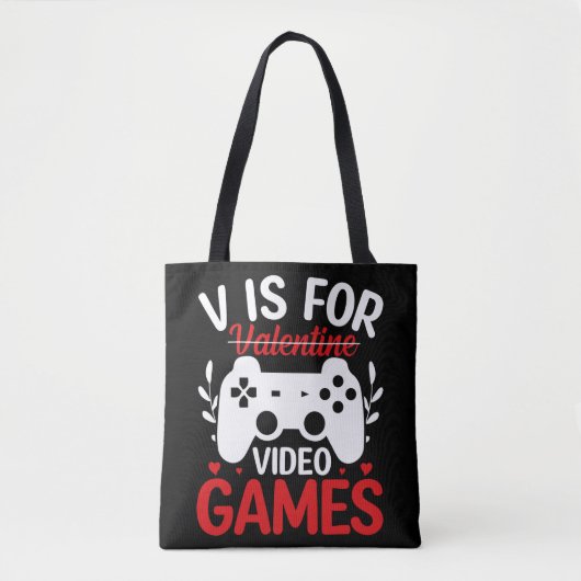 V is voor VideoSpelen met Valentijn uitgereden Tote Bag (Voorkant)