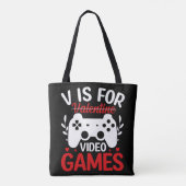 V is voor VideoSpelen met Valentijn uitgereden Tote Bag (Achterkant)