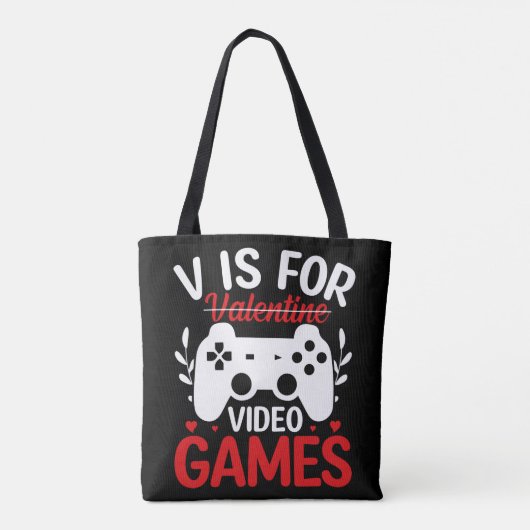 V is voor VideoSpelen met Valentijn uitgereden Tote Bag (Achterkant)
