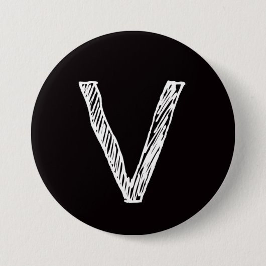 V is voor virtueel ronde button 7,6 cm (Voorkant)