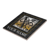 V "Jouw naam" Celtic Black Stone Monogram Tegel Tegeltje (Zijkant)