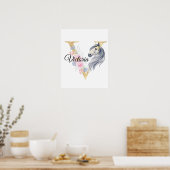 V letter gepersonaliseerde naam monogram met paard poster (Keuken)