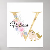 V letter gepersonaliseerde naam monogram met pony poster (Voorkant)