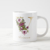 V Letter Gold Monogram Marsala White Florals Grote Koffiekop (Rechts)