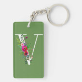 V Letter Initiële Monogram Bloem Aangepaste Kleur Sleutelhanger (achterkant)