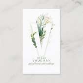 V Letter Monogram Gold Greenery Leaves Elegant Visitekaartje (Voorkant)