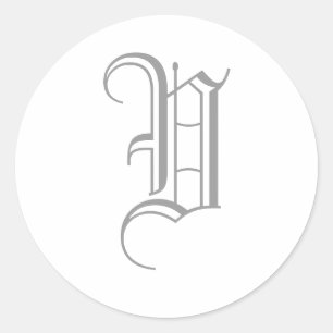 V Letter Monogram Sticker Grijs Oud Engels