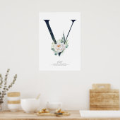 V Letter Monogram White Flowers and Greenery Poster (Keuken)