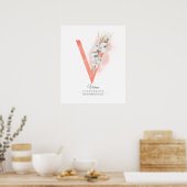 V Letter Monogram White Orchids and Pampas Grass Poster (Keuken)