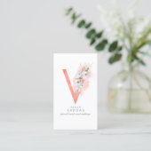 V Letter Monogram White Orchids and Pampas Grass Visitekaartje (Staand voorkant)
