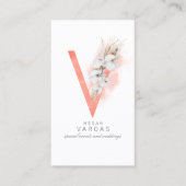 V Letter Monogram White Orchids and Pampas Grass Visitekaartje (Voorkant)