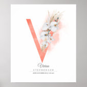V Letter Monogram Witte Orchideeën en Pampagras Poster (Voorkant)