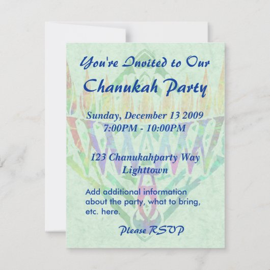 V. Menorah Chanukah partijuitnodigingen Kaart (Achterkant)