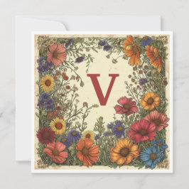 "V" Milano Rood: Bloom & Monogram Feestdagenkaart