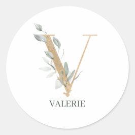 V Monogram Floral Aangepast Ronde Sticker