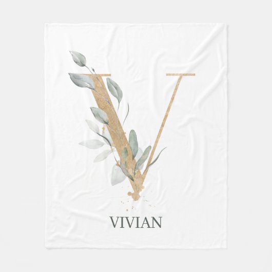 V Monogram Floral Personalized Fleece Blanket (Voorkant)