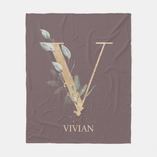 V Monogram Floral Personalized Fleece Blanket (Voorkant)