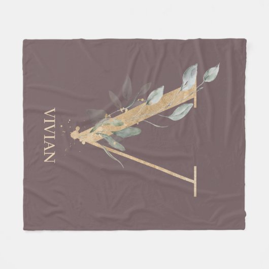V Monogram Floral Personalized Fleece Blanket (Voorkant (Horizontaal))