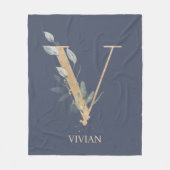 V Monogram Floral Personalized Fleece Blanket (Voorkant)